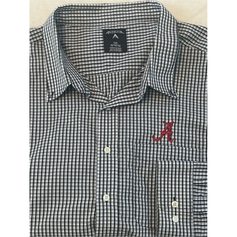 Antigua Alabama Crimson Tide Gingham Button Down Shirt Mens Big & Tall 5XL